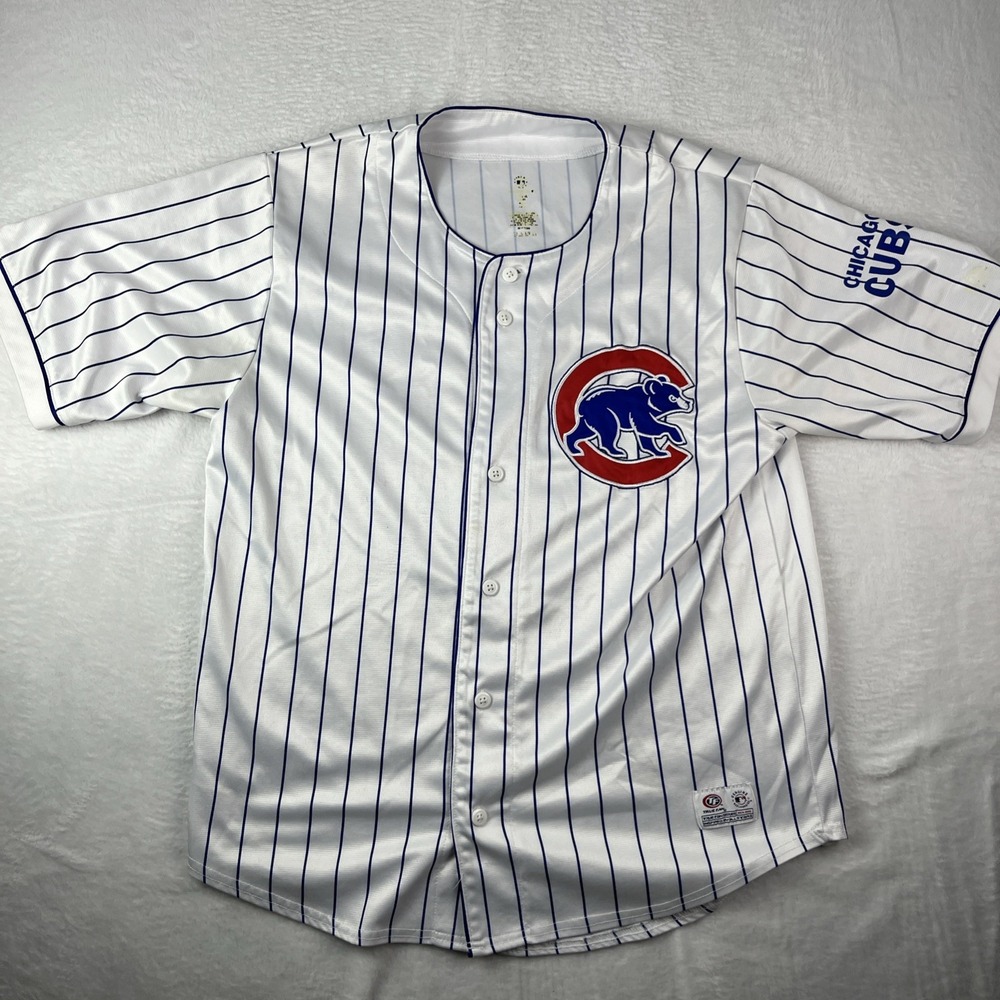 Majestic Chicago Cubs Baseball Jersey Mens Medium MLB Blue Striped